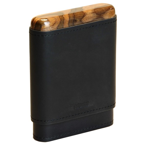 adorini Cigar Case for 3-5 Cigars Leather Black Top Wood