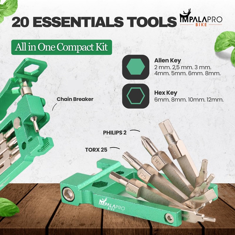 IMPALAPRO Multitool Bicycle 20-in-1 Compact and Ultralight (117.5 g) Chrome