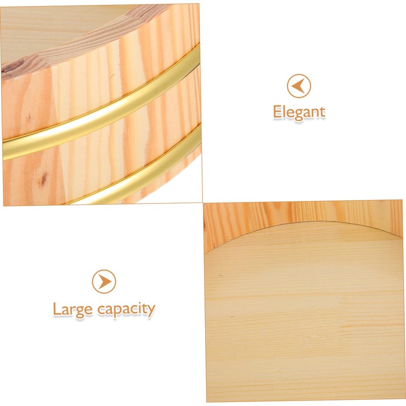 VICASKY Traditional Wooden Sushi Rice Mixing Tub Wooden Rice Bucket