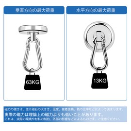 Eizawa Carabiner Hook, Super Strong Magnetic Hook, Vertical Load 139.7 lbs (63 kg), Nickel Plated, Canable, Rust Resistant, 360 Degree Rotation, Diameter 1.7 inches (42 mm), For Home, Events, Sales,