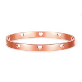 Cryinsun Baby Infant Toddler Kids Girls Heart Bangle Bracelet, Gold Silver Rose Gold 3 Colors 316L Stainless Steel Cuff Bracelets With Heart Shape,Jewelry Gifts For Birthday (Rose Gold)