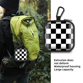 Square Data Cable Earbud Charger Coin Storage Bag Shockproof and Drop-Proof EVA Material Compatible with AirPod(Blakc White Checkerboard)