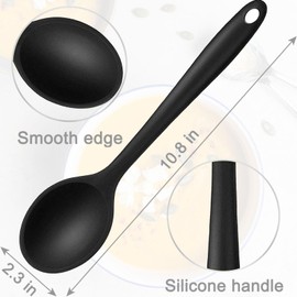 Beieverluck 6 Pack Large Silicone Cooking Spoons 10.8'' Heat Resistant Kitchen Spoons for Cooking Silicone Serving Stirring Mixing Spoons, black