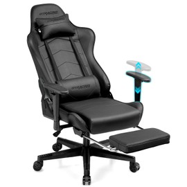 GTRACING Gaming Chair with Footrest, Racing Style Gamer Chairs for Adults - Adjustable Reclining Backrest & Lumbar Support, Computer Game Chair for Office(Black)