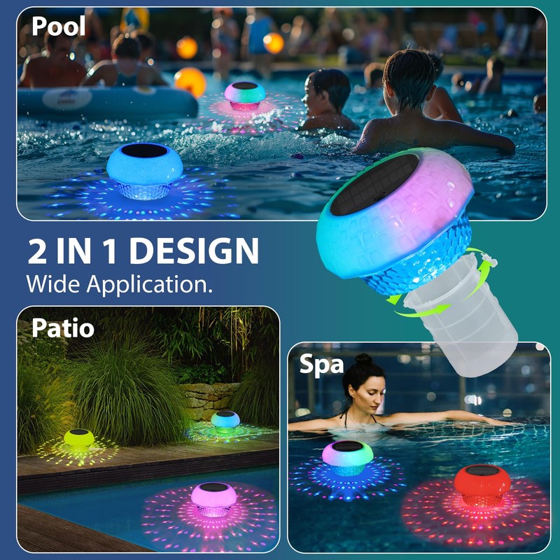 Pool Chlorine Tablet Floater with Solar Colorful Projection Lights, HAARAY