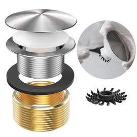 Yaseingoo Bath Tub Drain Replacement Kit with Hair Catcher, Premium Brass Mushroom Tip-Toe Bathtub Drain Stopper - Anti-Clogging Bathtub Drain Plug, Anti-Fingerprint Finish - 11.5/16UNC