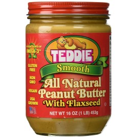 Teddie Smooth All Natural Peanut Butter with Flaxseed (Pack of 4)
