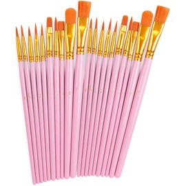 20 PCS Pink Paint Brushes, Nylon Hair Paint Brush Bulk for Acrylic Painting, Cruft Brushes Set for Watercolor Face Detail Painting