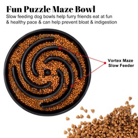Slow Feeder Dog Bowls for Large Medium Dog Non Slip Maze Puzzle Bowl Pet Slower Food Feeding Dishes Interactive Bloat Stop Preventing Choking Healthy Dog Bowl, Black