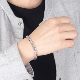 Classic Fashion Men 100% 925 Sterling Silver Bracelet Punk Style Cuban Chain Solid Silver 6.5 MM 7 "8" 9" Bracelet Boy Jewelry Gift (6.5MM 7.5 inch)