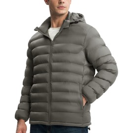 Gopune Men's Lightweight Puffer Jacket Detachable Hooded Water Resistant Puffy Winter Down Jackets for Snow Ski Travel,Deep Grey M
