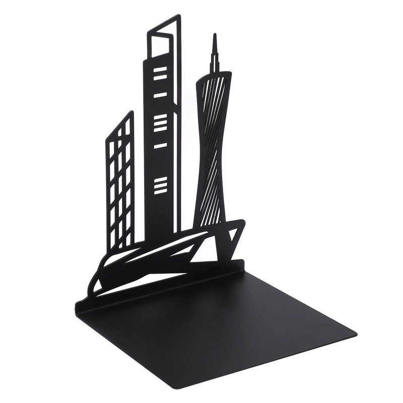 4pcs Bookends Black Architectural Style Decorative Non Slip Metal Desktop