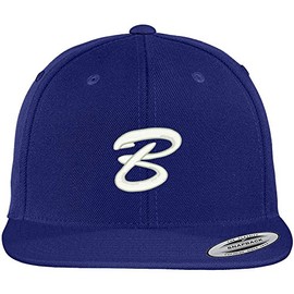 Trendy Apparel Shop Letter B Brushed Script Embroidered Flat Bill Snapback Baseball Cap - Royal