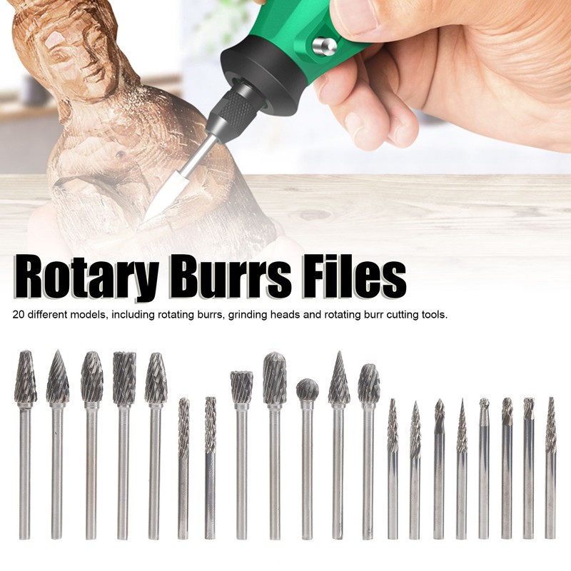 20pcs Woodworking Burr File Set Cemented Carbide Rotary Burrs Files
