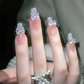 Nail Tip, Long Nail Tip, 24 Pieces, Glitter, Glossy, 3D, Korea, Popular, Stylish, Spring, Summer, Handmade, Nail Tip, Gel Nail, Nail Seal, Cute, Long, Bridal, 3D Nail Tip, Wedding, Party, Dating,