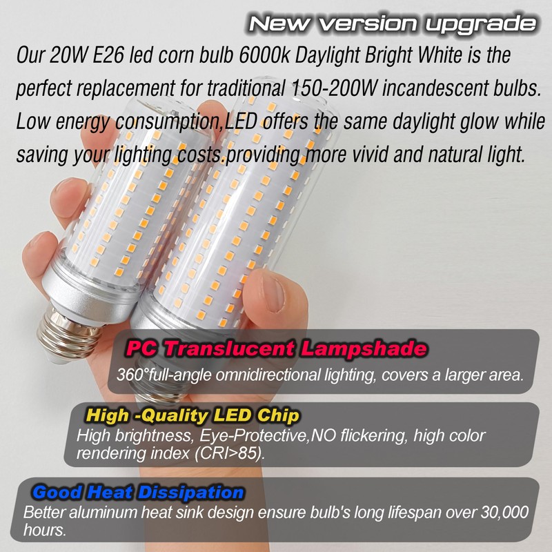 Big 1.77x 5.9 inch E26 LED Corn Light Bulb 200W