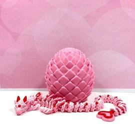 3D Printed Dragon with Dragon Egg, Articulated Pink and Red Heart Dragon, Love Dragon, Fidget ADHD/Autism Toy, Valentine's Day Gift, Executive Desk Toy D091-PE