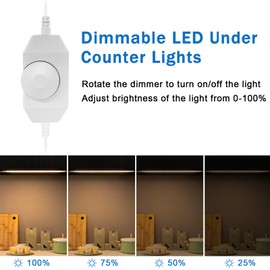 LABOREDUCER LED Under Cabinet Lighting with Plug in 10 Pack,11inch Dimmable LED Under Cabinet Lights with Rotary Dimmer Switch,Warm White Linkable Under Counter Lights for Kitchen Shelf,Closet,Counter