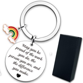 ExceLife Thank You Keyring Gift with Box, May You Be Proud of The Work You Do Rainbow Leaving Employee Appreciation Keychain Gift for Colleagues Coach Teacher Nurse Mentor