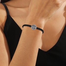 WenRity 2Pcs Catholic Medalla de San Benito Bracelet Adjustable Black String St Benedict Bracelet for Easter Party Favor Prayer Blessing Protection Men Women