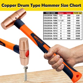 WEDO Copper Sledge Hammer 1lb,Solid Copper Mallet Hammer,Fiberglass Handle,Length 300mm,Die-Forged, Corrosion Resistant, DIN Standard