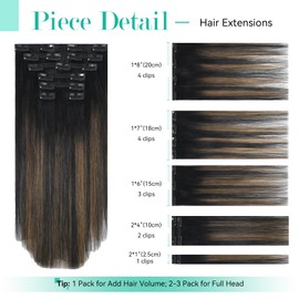 Ukira Balayage Clip in Hair Extensions Real Human Hair, 18 Inch 120g 7pcs Ombre Hair Extensions Natural Black to Light Brown, Natural Straight Remy Human Hair Clip in Extensions for Women