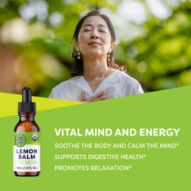 Vimergy Organic Lemon Balm Tincture Herbal Supplement – 175 mg of 10:1 Lemon Balm Extract per Serving, can be Used in Tea - USDA Certified Organic, Non-GMO, Alcohol-Free – 30 mL (1 mL/Serving)