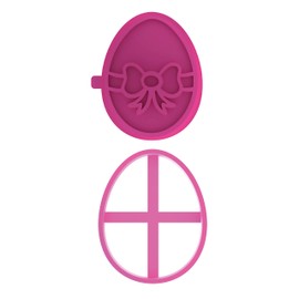 LissieLou Easter Egg with Bow Cookie Cutter and Stamp Easter Icing Stamp Fondant Embosser - Light Pink
