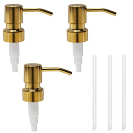 MroMax 3Pcs 304 Stainless Steel Soap and Lotion Dispensers Replacement Pump for 28/400 Bottles Jars, Bathroom Lotion Pump Head Champagne Gold Tone