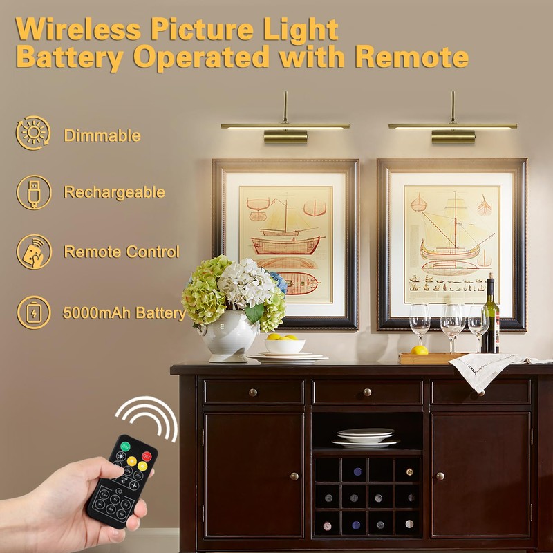 JOOSENLUX Battery Operated Picture Lights Gold Wall Lights Wireless Flexible