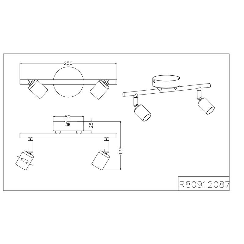 Reality Leuchten Paris R80912032 Spotlight Bar Metal Matte Black Exclusive