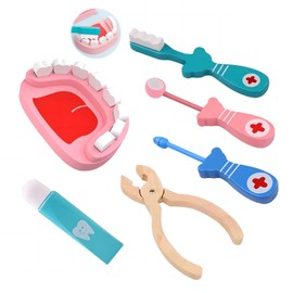 Wooden Doctors Kit, Doctor Role Play Set for Kids 6 Pieces Pretend Play Wooden Dentist Role Play Toys Medical Kit Educational Doctor Set Toys for Kids Boys Girls