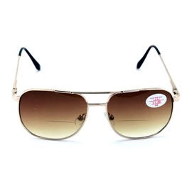 Bifocal Outdoor Sunglasses Metal Aviator Reading Glasses - Big Lens Spring Hinge Square Reader (Gold - Brown Lens, 4.00)