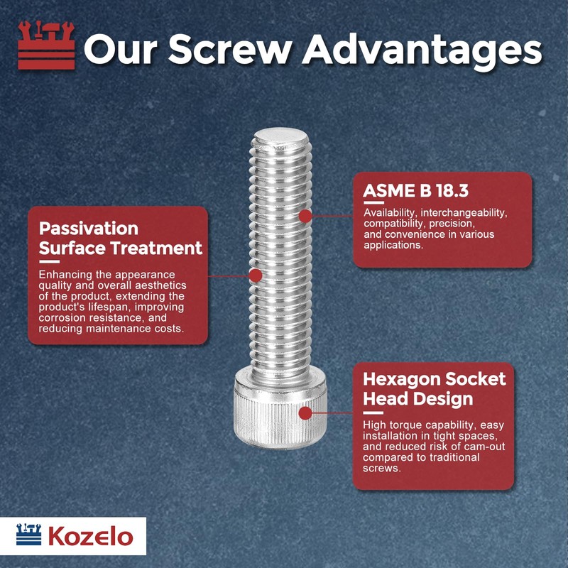 Kozelo 5pcs Socket Head Cap Screws - [1/2"-13 x 2"]