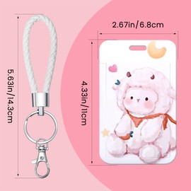 SHININGEYES ID Card Badge Holder Key Chain with Metal Keyring, Plastic Slide Open with ID Window for Women Men Girls Students,White Lamb