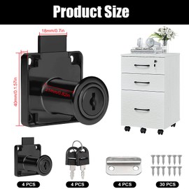 Desk Drawer Locks, 4 Pcs Cam Cupboard Locks, Cylinder Cupboard Drawer Lock for Door, Cabinet, Mailbox, Drawer, Cupboard, Household, Office (Black)