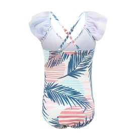 Aisyee Big Girls One Piece Swimsuits Hawaiian Floral Bathing Suit Kids Adjustable Beach Swimwear Palm Size 16/14-16