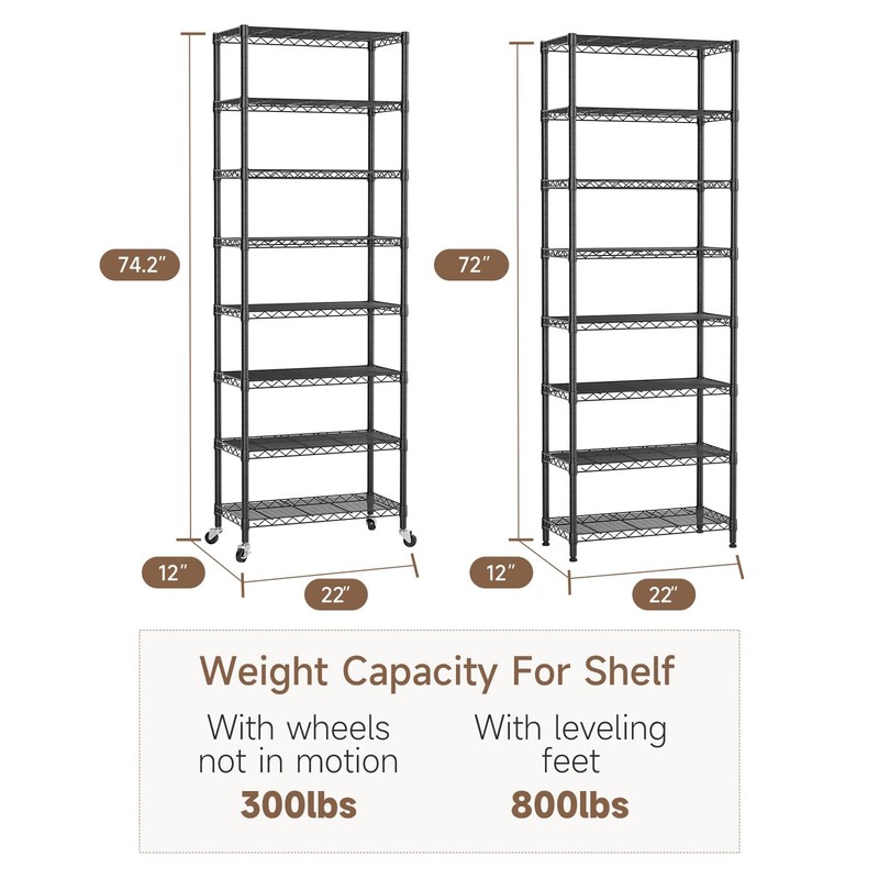 Golpart 8 Tier Shelves Storage Shelf Wire Closet Bathroom Organizers