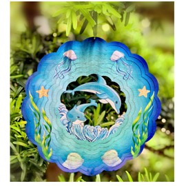 Dolphin Wind Spinner for Yard and Garden Wind Spinner Outdoor Mental Kinetic Dolphin Hanging Lawn Ornaments Dolphin Gifts Outdoor/Indoor Dolphin Decor with 3D Visual Effect (Dolphin, 12''-1pc)