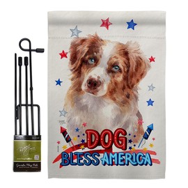 Breeze Decor Patriotic Red Australian Shepherd Garden Flag Set with Stand Animals Dog Puppy Spoiled Paw Canine Fur Pet Nature Farm Animal Creature Small Gift Yard House Banner Made in USA 13 X 18.5