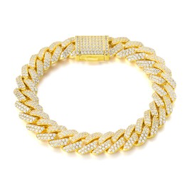 Cysnuc Iced Out Cuban Link Bracelet for Men Women 12mm 18K White Gold Plated Bling Diamond Hip Hop Rapper Thick Hypoallergenic Jewelry with Gift Box, 8.5 Inches, Cubic Zirconia