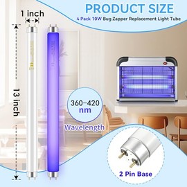 Qualirey 4 Pack 10W Bug Zapper Replacement Bulb T8 Light Tube for 20W Electronic Bug Zapper Compatible with Most 20W Mosquito Lamp