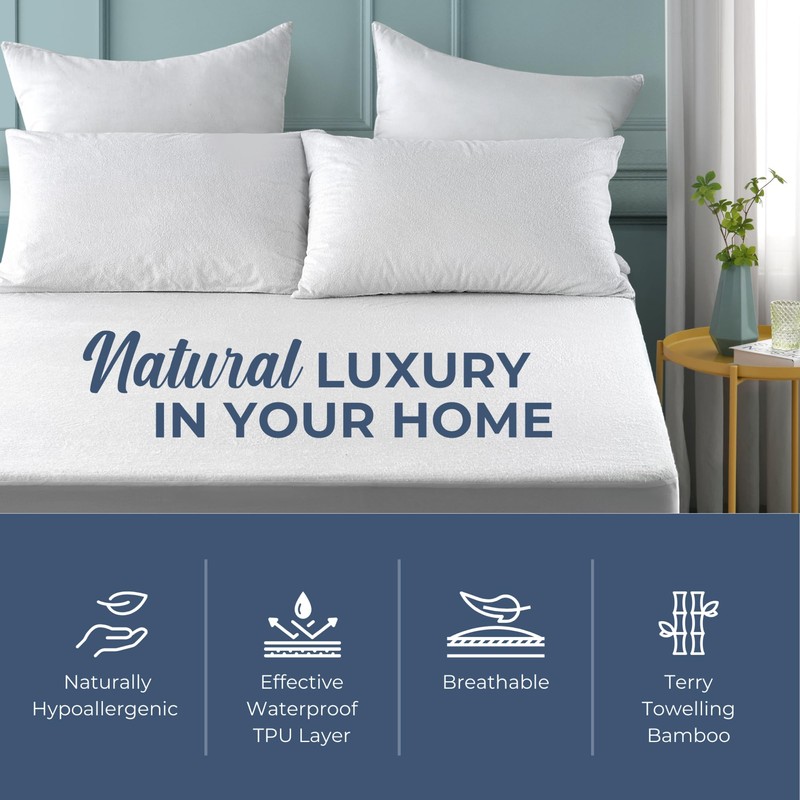 Dreamaker Fully Fitted 100% Bamboo Terry Waterproof Mattress Protector, Rustle