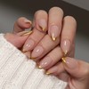 KQueenest Chrome Gold French Tip Press On Nails Short Almond,