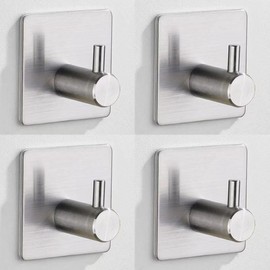 ISEEUSEE Adhesive Hooks Heavy Duty Wall Hooks Waterproof Stainless Steel Hooks for Hanging Coat, Hat,Towel Robe Hook Rack Wall Mount- Bathroom and Bedroom