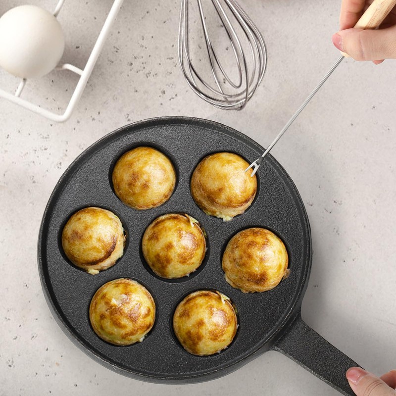 WUWEOT Cast Iron Aebleskiver Pan, 2" Ebelskiver Pan Banh Khot