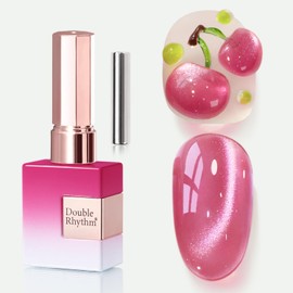 Double Rhythm 0.5 OZ Cat Eye Gel Polish with Magnet 15ML Holographic Glitter Shimmer Translucent Jelly Color Magnetic Nail Polish Salon DIY at Home (Peach Purple-MC1208)