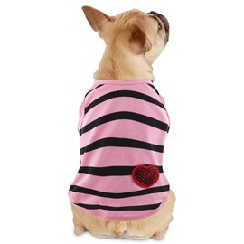 Pet Dog Striped T-Shirt Dogs Cats Cotton Vest Spring Summer Pet Apparel Tee Shirt Suitable for Small Medium Large Pets French Bulldog Bichon Clothes, Pink, X-Small