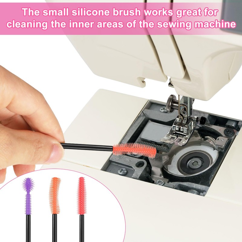 12pcs Mini Sewing Machine Cleaning Brushes, 3 Styles Silicone Bristle