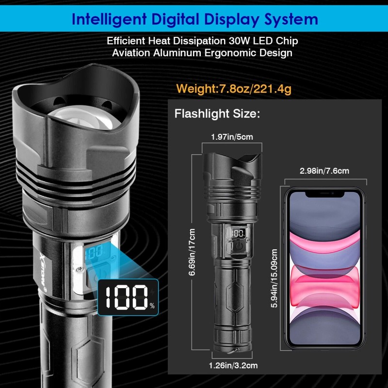 X.store 900000LM Powerful LED Flashlight Rechargeable Super Bright Work Tactical